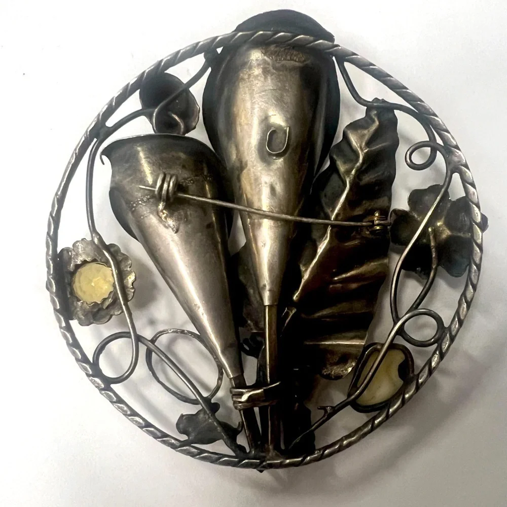 Large abstract sterling silver brooch